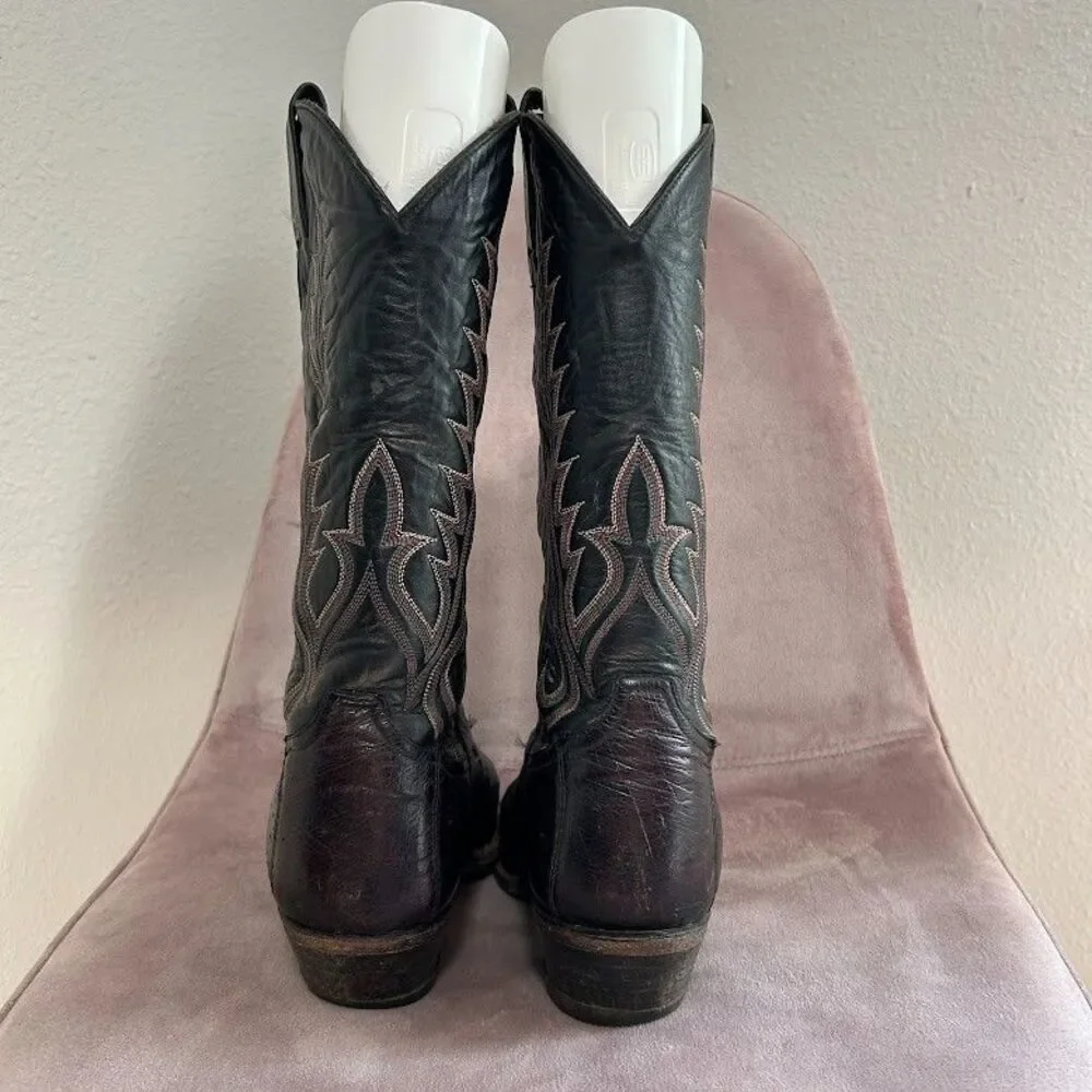 Vintage Men's Tony Lama Black Ostrich Leg Cowboy Boots J-Toe Size 9 Black Red